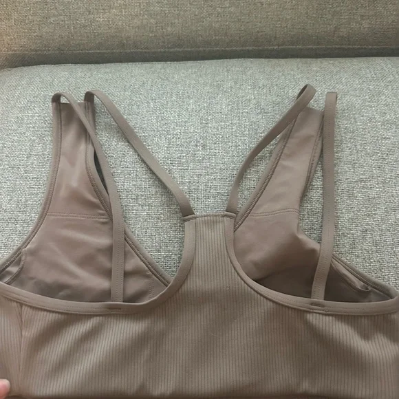 ALO Yoga Ribbed Tan Sports Bra - Picture 2 of 2